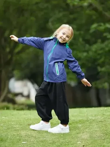 Kids Rain Jacket Waterproof Raincoat Mesh Lined Coat with Removable Hood for Boys Girls - 2