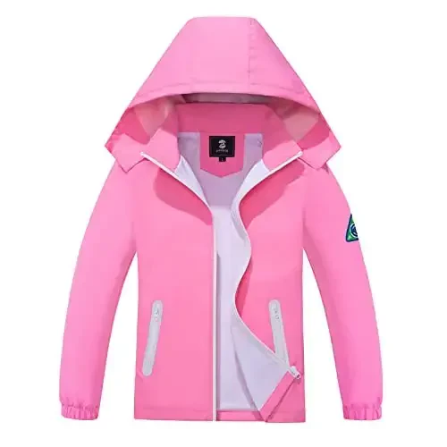 Kids Rain Jacket Waterproof Raincoat Mesh Lined Coat with Removable Hood for Boys Girls - 1