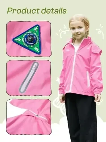 Kids Rain Jacket Waterproof Raincoat Mesh Lined Coat with Removable Hood for Boys Girls - 3