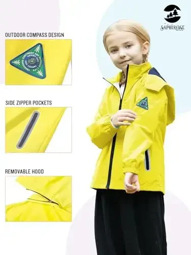 Kids Rain Jacket Waterproof Raincoat Mesh Lined Coat with Removable Hood for Boys Girls - 3