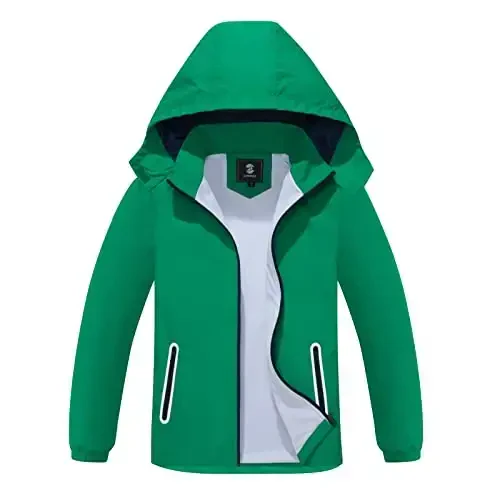 Kids Rain Jacket Waterproof Raincoat Mesh Lined Coat with Removable Hood for Boys Girls 