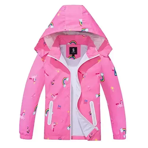 Kids Rain Jacket Waterproof Raincoat Mesh Lined Coat with Removable Hood for Boys Girls - 1