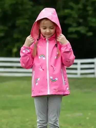 Kids Rain Jacket Waterproof Raincoat Mesh Lined Coat with Removable Hood for Boys Girls - 2