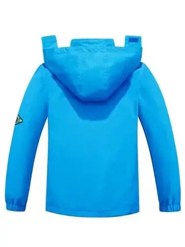 Kids Rain Jacket Waterproof Raincoat Mesh Lined Coat with Removable Hood for Boys Girls (Sky Blue,11-12 years) - 2