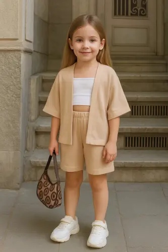 Kids Relaxed Fit Short Kimono Set-KidsBeige 