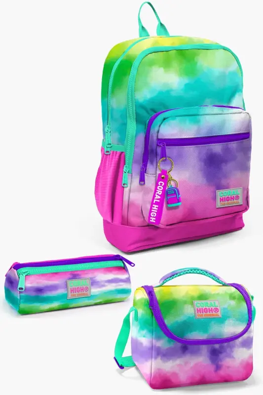 Kids Renkli Batik Desenli 3’lü Okul Çanta Seti SET0123739-Renkli Batik - 1