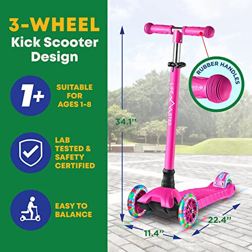 Kids Scooter - Children and Toddler 3 Wheel Kick Scooter - LED Wheel Lights Illuminate When Rolling Lifemaster - 5