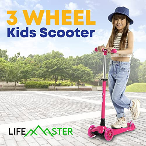 Kids Scooter - Children and Toddler 3 Wheel Kick Scooter - LED Wheel Lights Illuminate When Rolling Lifemaster - 7