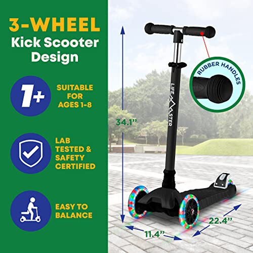 Kids Scooter – Children and Toddler 3 Wheel Kick Scooter – LED Wheel Lights Illuminate When Rolling Lifemaster - 5