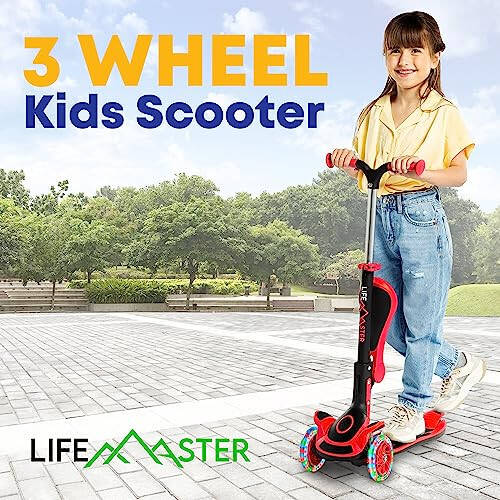 Kids Scooter – Foldable Seat – LED Wheel Lights Illuminate When Rolling – Children and Toddler 3 Wheel Kick Scooter – Adjustable Handlebar – Indoor and Outdoor- Pink - by Lifemaster - 7