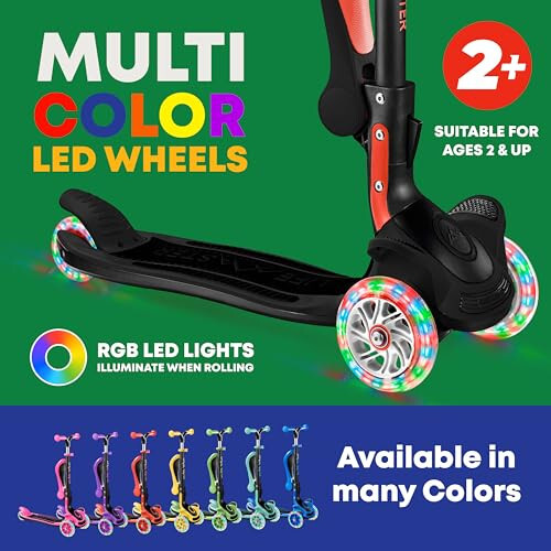 Kids Scooter - Foldable Seat - LED Wheel Lights Illuminate When Rolling - Children and Toddler 3 Wheel Kick Scooter - Adjustable Handlebar - Indoor and Outdoor- Pink - by Lifemaster - 5