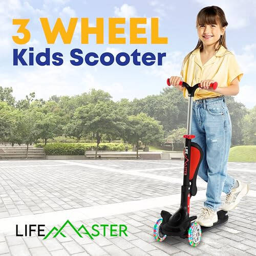 Kids Scooter - Foldable Seat - LED Wheel Lights Illuminate When Rolling - Children and Toddler 3 Wheel Kick Scooter - Adjustable Handlebar - Indoor and Outdoor- Pink - by Lifemaster - 6