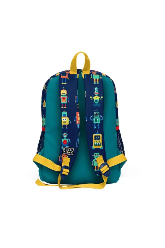 Kids Синий Индиго Робот Узор 3шт Школьный Рюкзак Набор SET0123472-Синий Индиго - 4