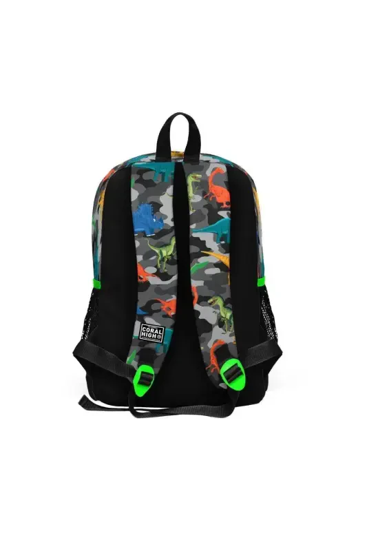 Kids Siyah Kulrang Dinozavr Naqshli 3’li Maktab Sumkasi SET0123744-Kulrang Yashil - 5