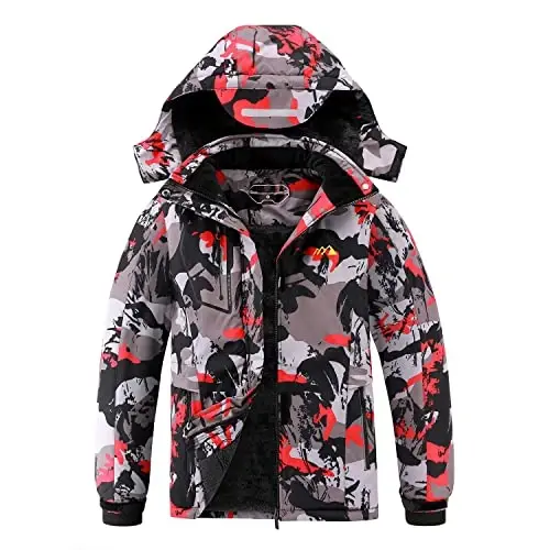 Kid's Ski Jacket Winter Waterproof Coat girls boys Fleece Snowboarding Jackets with Detachable Hood 
