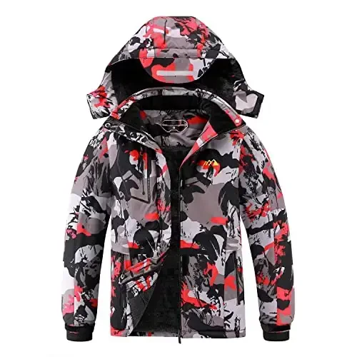 Kid's Ski Jacket Winter Waterproof Coat girls boys Fleece Snowboarding Jackets with Detachable Hood - KID'S