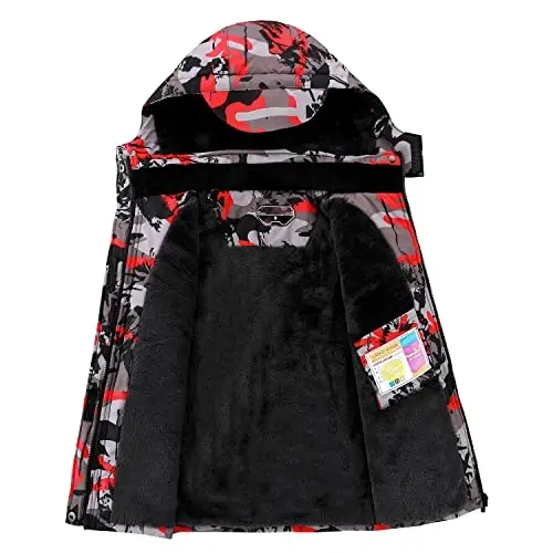 Kid's Ski Jacket Winter Waterproof Coat girls boys Fleece Snowboarding Jackets with Detachable Hood - 2