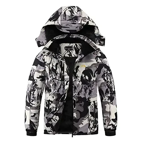 Kid's Ski Jacket Winter Waterproof Coat girls boys Fleece Snowboarding Jackets with Detachable Hood - KID'S