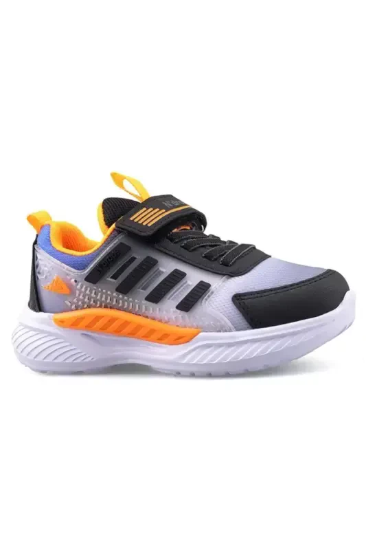 Kids' Sneakers | Orthopedic - Non-Slip - Lightweight & Comfortable | Velcro Closure | Daily & School Use - Black Orange Ice - 2