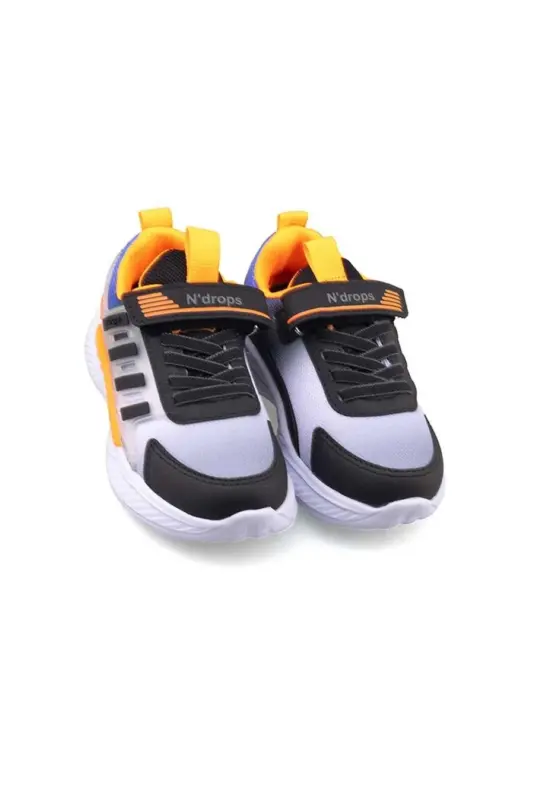 Kids' Sneakers | Orthopedic - Non-Slip - Lightweight & Comfortable | Velcro Closure | Daily & School Use - Black Orange Ice - N DROPS