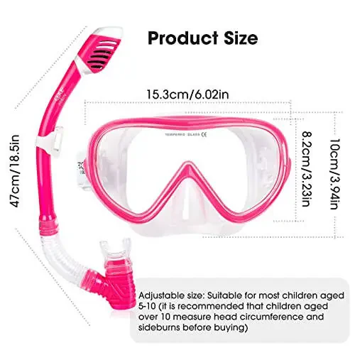 Kids Snorkel Set, Child Diving Mask Anti-Fog Swim Goggles and Dry Snorkel Children Snorkeling Gear for Youth Boys Girls Age 4-14 - 4