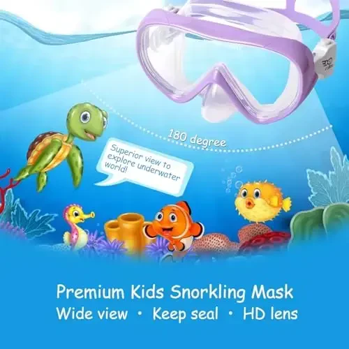 Kids Snorkel Set, Child Diving Mask Anti-Fog Swim Goggles and Dry Snorkel Children Snorkeling Gear for Youth Boys Girls Age 4-14 - 2
