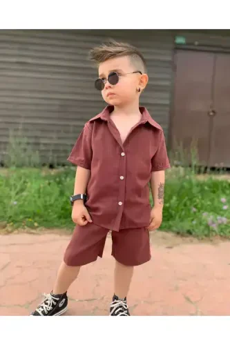 Kids Summer Shirt Set-Brown - 1