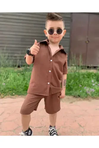 Kids Summer Shirt Set-Brown - 3