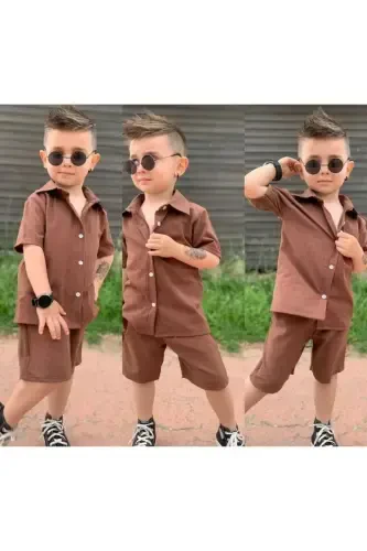 Kids Summer Shirt Set-Brown - 4