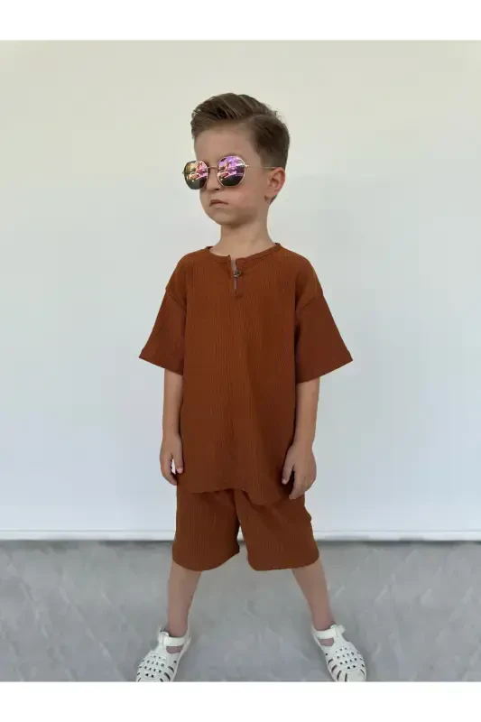 Kids Summer T-Shirt Set-Tan - 3