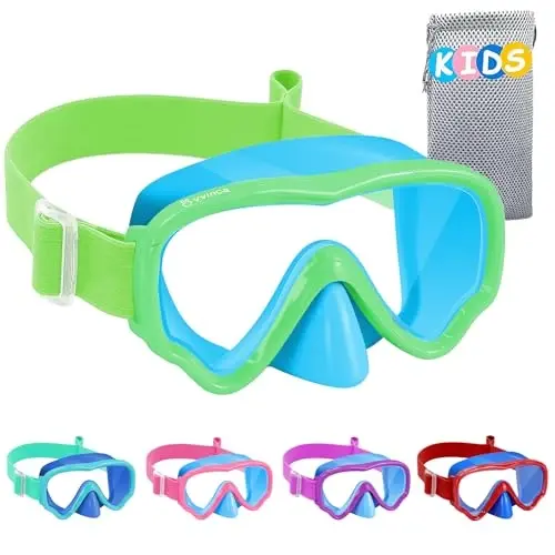 Kids Swim Goggles with Nose Cover, Fabric Strap Swim Mask Anti Fog 3-15 | Swimming Goggles Kids Toddler Youth No Leak UV Protection Anti Shattered Clear View Liquid Silicone Pool Beach Diving Mask - 1