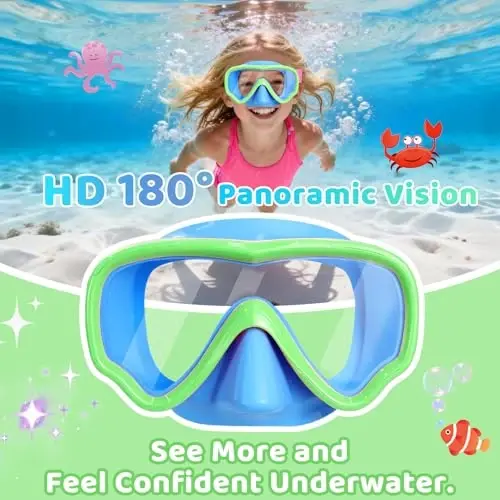 Kids Swim Goggles with Nose Cover, Fabric Strap Swim Mask Anti Fog 3-15 | Swimming Goggles Kids Toddler Youth No Leak UV Protection Anti Shattered Clear View Liquid Silicone Pool Beach Diving Mask - 6