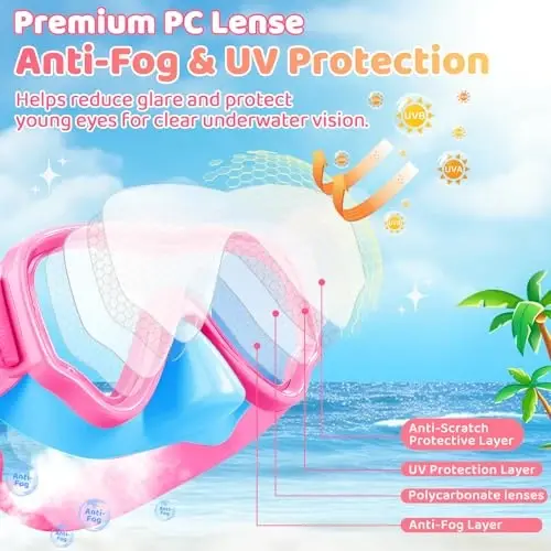 Kids Swim Goggles with Nose Cover, Fabric Strap Swim Mask No Leak 3-14 | Swimming Goggles Toddler Boys Girls Youth Anti Fog UV Protection Clear View Liquid Silicone Diving Mask Underwater Pool Beach - 4