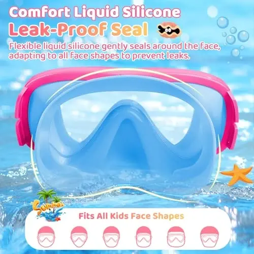 Kids Swim Goggles with Nose Cover, Fabric Strap Swim Mask No Leak 3-14 | Swimming Goggles Toddler Boys Girls Youth Anti Fog UV Protection Clear View Liquid Silicone Diving Mask Underwater Pool Beach - 5