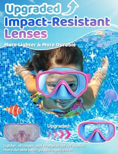 Kids Swim Goggles with Nose Cover, Fabric Strap Swim Mask No Leak 3-14 | Swimming Goggles Toddler Boys Girls Youth Anti Fog UV Protection Clear View Liquid Silicone Diving Mask Underwater Pool Beach - 3