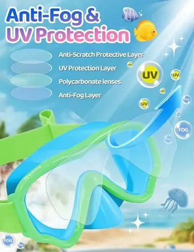 Kids Swim Goggles with Nose Cover, Fabric Strap Swim Mask No Leak 3-14 | Swimming Goggles Toddler Boys Girls Youth Anti Fog UV Protection Clear View Liquid Silicone Diving Mask Underwater Pool Beach - 5