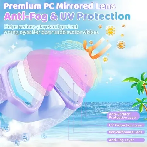 Kids Swim Goggles with Nose Cover, Fabric Strap Swim Mask No Leak 3-14 | Swimming Goggles Toddler Boys Girls Youth Anti Fog UV Protection Clear View Liquid Silicone Diving Mask Underwater Pool Beach - 5