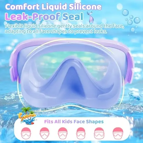 Kids Swim Goggles with Nose Cover, Fabric Strap Swim Mask No Leak 3-14 | Swimming Goggles Toddler Boys Girls Youth Anti Fog UV Protection Clear View Liquid Silicone Diving Mask Underwater Pool Beach - 6