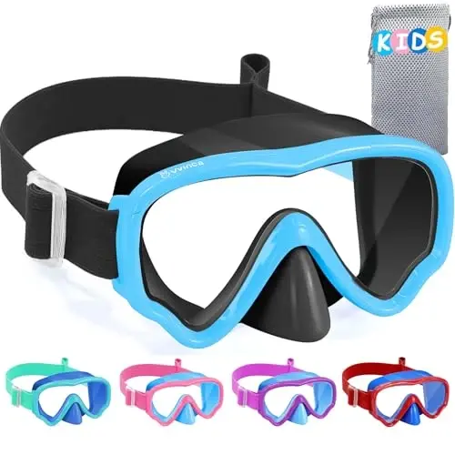 Kids Swim Goggles with Nose Cover, Fabric Strap Swim Mask No Leak 3-14 | Swimming Goggles Toddler Boys Girls Youth Anti Fog UV Protection Clear View Liquid Silicone Diving Mask Underwater Pool Beach - 1