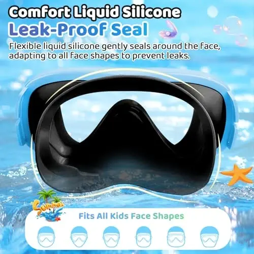Kids Swim Goggles with Nose Cover, Fabric Strap Swim Mask No Leak 3-14 | Swimming Goggles Toddler Boys Girls Youth Anti Fog UV Protection Clear View Liquid Silicone Diving Mask Underwater Pool Beach - 5