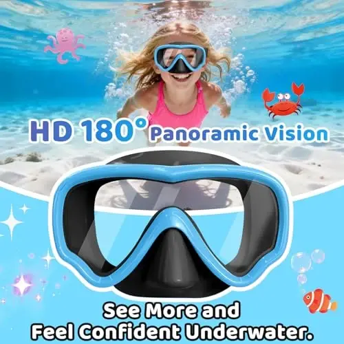 Kids Swim Goggles with Nose Cover, Fabric Strap Swim Mask No Leak 3-14 | Swimming Goggles Toddler Boys Girls Youth Anti Fog UV Protection Clear View Liquid Silicone Diving Mask Underwater Pool Beach - 6