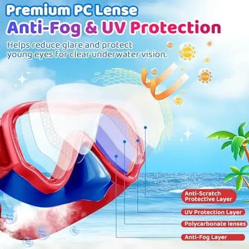 Kids Swim Goggles with Nose Cover, Fabric Strap Swim Mask No Leak 3-14 | Swimming Goggles Toddler Boys Girls Youth Anti Fog UV Protection Clear View Liquid Silicone Diving Mask Underwater Pool Beach - 4