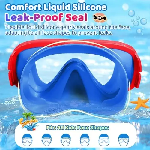 Kids Swim Goggles with Nose Cover, Fabric Strap Swim Mask No Leak 3-14 | Swimming Goggles Toddler Boys Girls Youth Anti Fog UV Protection Clear View Liquid Silicone Diving Mask Underwater Pool Beach - 5