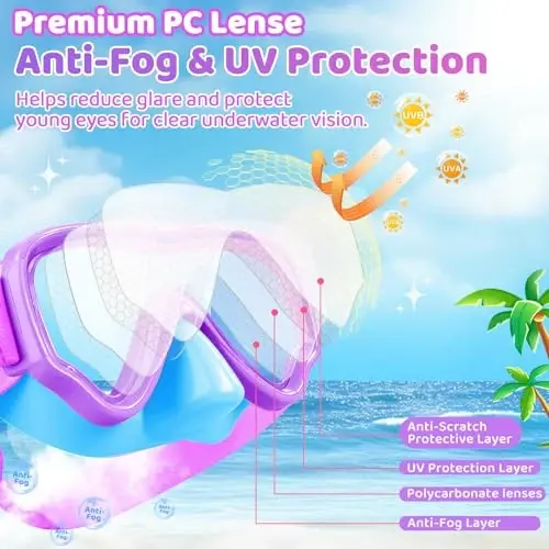 Kids Swim Goggles with Nose Cover, Fabric Strap Swim Mask No Leak 3-14 | Swimming Goggles Toddler Boys Girls Youth Anti Fog UV Protection Clear View Liquid Silicone Diving Mask Underwater Pool Beach - 4