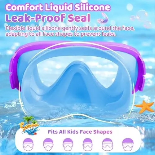 Kids Swim Goggles with Nose Cover, Fabric Strap Swim Mask No Leak 3-14 | Swimming Goggles Toddler Boys Girls Youth Anti Fog UV Protection Clear View Liquid Silicone Diving Mask Underwater Pool Beach - 5