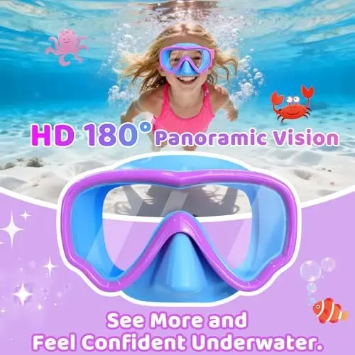 Kids Swim Goggles with Nose Cover, Fabric Strap Swim Mask No Leak 3-14 | Swimming Goggles Toddler Boys Girls Youth Anti Fog UV Protection Clear View Liquid Silicone Diving Mask Underwater Pool Beach - 6