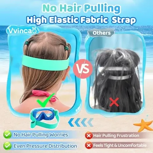 Kids Swim Goggles with Nose Cover, Fabric Strap Swim Mask No Leak 3-14 | Swimming Goggles Toddler Boys Girls Youth Anti Fog UV Protection Clear View Liquid Silicone Diving Mask Underwater Pool Beach - 3