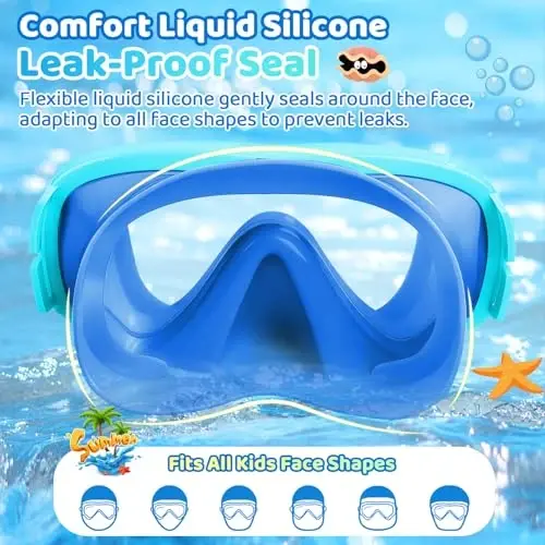 Kids Swim Goggles with Nose Cover, Fabric Strap Swim Mask No Leak 3-14 | Swimming Goggles Toddler Boys Girls Youth Anti Fog UV Protection Clear View Liquid Silicone Diving Mask Underwater Pool Beach - 5