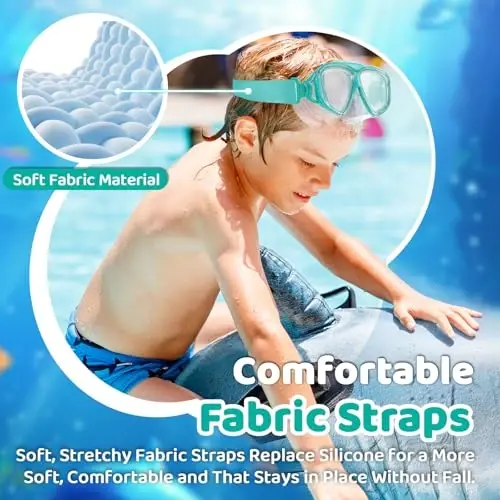 Kids Swim Goggles with Nose Cover, Fabric Strap Swim Mask No Leak 3-14 | Swimming Goggles Toddler Boys Girls Youth Anti Fog UV Protection Clear View Liquid Silicone Diving Mask Underwater Pool Beach - 4