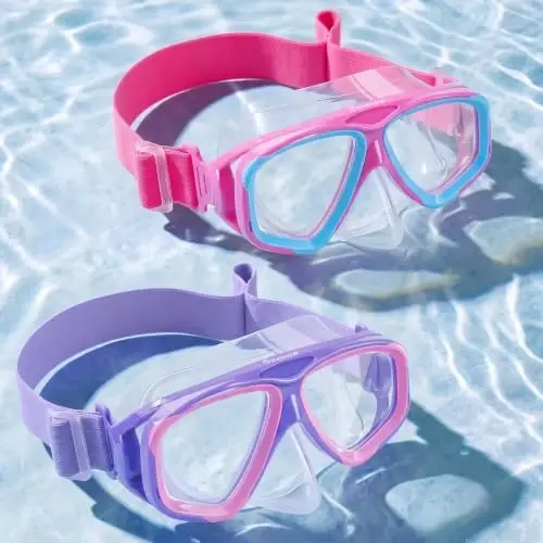 Kids Swim Goggles with Nose Cover, Fabric Strap Swim Mask No Leak 3-14 | Swimming Goggles Toddler Boys Girls Youth Anti Fog UV Protection Clear View Liquid Silicone Diving Mask Underwater Pool Beach - 1